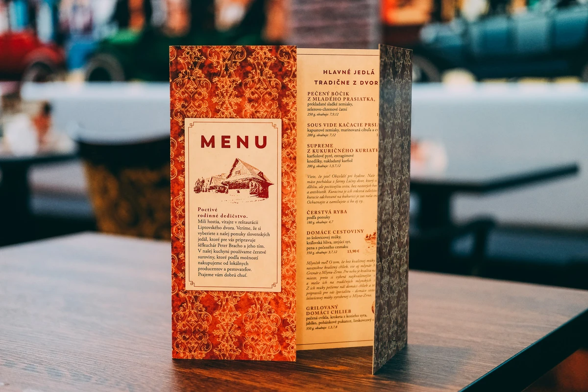 Menu for restaurant