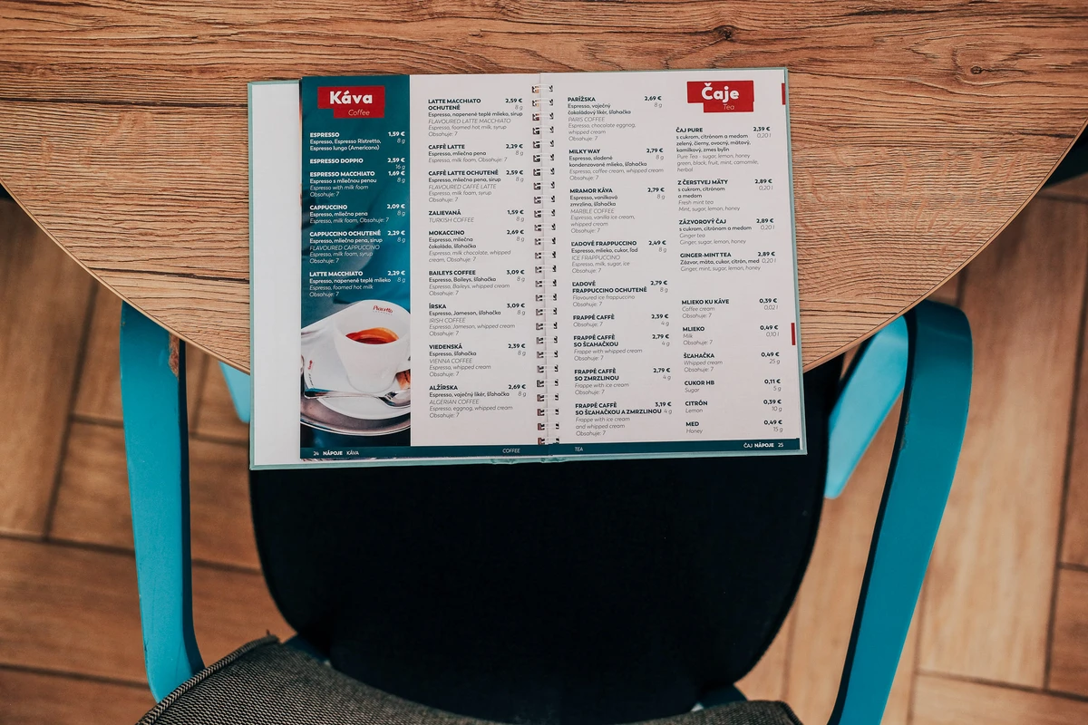 Menu for restaurant
